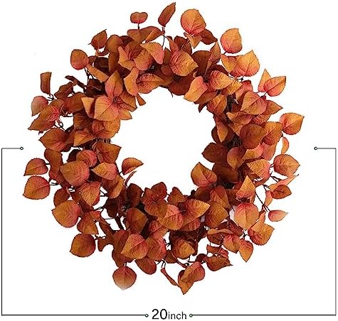 TEMPUS 20 Inch Artificial Fall Leaves Wreath - Handcrafted Autumn Grapevine Wreath for Front Door, Indoor/Outdoor Thanksgiving Home Decor - Image 3