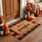 Fall Decor Doormat Combo Set, 100% Coco Coir Welcome Mat + 3' x 5' Orange and Black Plaid Rug - Fall Thanksgiving Front Porch Entryway Decor Floor Mat, Indoor Outdoors Autumn Mats Hello Pumpkin - Image 3