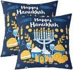 Erosebridal Happy Hanukkah Throw Pillow Covers 24X24 Set of 2 for Couch Bed Sofa Decor, Candlestick Stars Pillow Covers, Chanukah Party Decorative Cushion Cases by Erosebridal