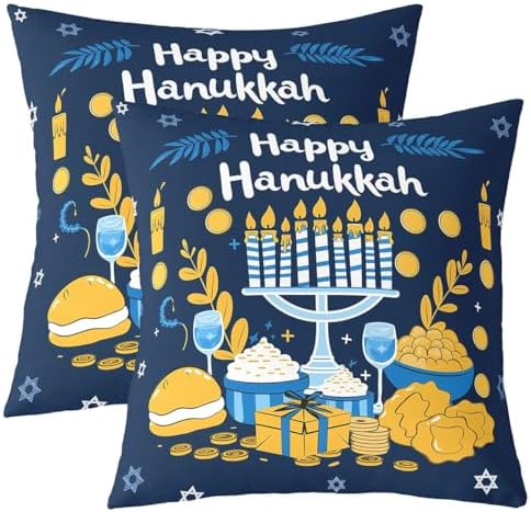 Erosebridal Happy Hanukkah Throw Pillow Covers 24X24 Set of 2 for Couch Bed Sofa Decor, Candlestick Stars Pillow Covers, Chanukah Party Decorative Cushion Cases by Erosebridal