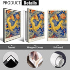 Chinese Lunar Year of the Dragon Art Print – Chinese Zodiac Wall Decor with Orange Peony & Iris Pattern Gilded Dark Blue Oriental Home Decor Poster for Bathroom Bedroom 20X30 in Black Framed - Image 2