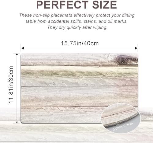 Farmhouse Placemats Set of 4 - Driftwood Faux Leather Heat Resistant Placemat for Dinner Table, Non-Slip Waterproof Oil-Proof Washable Reusable for Indoor Outdoor Kitchen Decor, 15.75In*11.81In - Image 5