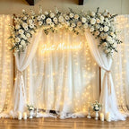 10x8ft White Backdrop Curtain with Lights String for Parites, Sheer Photo Backdrop Tulle Curtains for Wedding Baby Shower Birthday Party Photo Shoot Decorations - Image 3