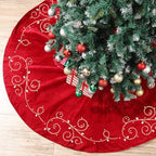 48inch Christmas Tree Skirt Red Luxury Velvet Plush Fur Skirts Baroque Tree Skirts with Gold Embroidered Pearls and Crystals Xmas Velvet Trees Skirt for Christmas Holiday Party Home Decorations - Image 4