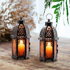 Set of 2 Vintage Large Decorative Moroccan Candle Lantern, 12.8’’ Metal Hanging&Tabletop Lantern Candle Holder Decor, Christmas Decorations Indoor Outdoor Patio (Amber) Ramadan Decorations - Image 7