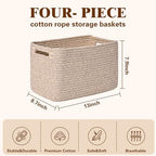 Storage Baskets for Organizing, 4 Pack Baskets for Shelves, Decorative Storage Bins for Shelves, Cotton Rope Storage Basket with Handles, Woven Basket for Storage, 13''Lx8.7''Wx7.9''H, Brown - Image 3