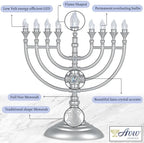 Traditional Hanukkah LED Electric Menorah Powered by Battery or USB Chanukiah - 4' Micro USB Cable Included Electronic Chanukah Candles Minorah Lighted Hanukah Decorations (Matte Silver) - Image 3