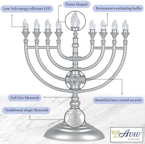 Traditional Hanukkah LED Electric Menorah Powered by Battery or USB Chanukiah - 4' Micro USB Cable Included Electronic Chanukah Candles Minorah Lighted Hanukah Decorations (Matte Silver) - Image 3