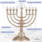 Traditional LED Electric Hanukkah Menorah - Battery or USB Powered, Includes Micro USB Cable (Matte Gold, 6) - Image 2