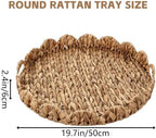 Foxtell Round Rattan Tray, 19.7" Hand Woven Basket, Large Round Ottoman Table Tray with Handles for Home and Kitchen Decorative, Breakfast, Tea, Snack, Fruit, Coffee, Storage - Image 2