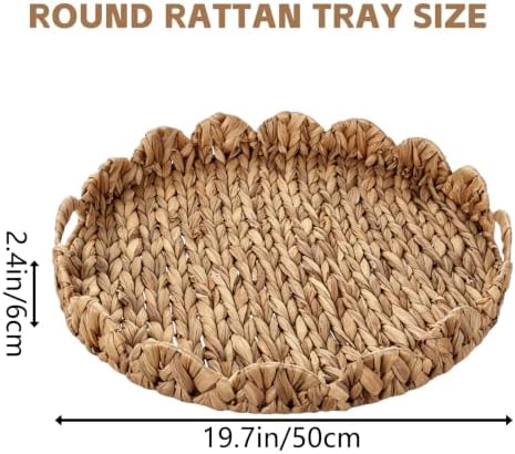Foxtell Round Rattan Tray, 19.7" Hand Woven Basket, Large Round Ottoman Table Tray with Handles for Home and Kitchen Decorative, Breakfast, Tea, Snack, Fruit, Coffee, Storage - Image 2