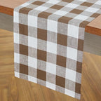 Solino Home 100% Pure Linen Table Runner, 14 x 60 in, Brown and White Check - Image 2