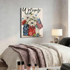 Ship Next Day - Red White Blue Mason Jar Canvas Wall Decor, Framed Patriotic American Floral Painting, 4th of July Independence Day Home Wall Art, Made in USA - Image 5