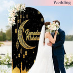 6.6FT Arch Backdrop Cover Ramadan Mubarak Photography Black Crescent Moon Star Lanterns Wedding Arch Cover Spandex Fitted Stretchy Backdrop Stand Covers for Birthday Party Wedding Decoration - Image 5