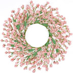 24" Spring Wreaths for Front Door Not Withering Artificial Floral Wreath with Wildflowers Summer Decorations for Indoor Outdoor Window Wall Farmhouse Porch Wedding Easter Home Decor Pink by MSMUH