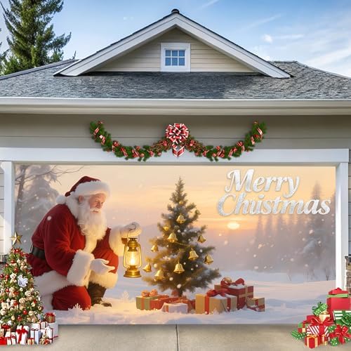 Christmas Garage Door Banner – Santa Claus, Xmas Tree & Gift Boxes, Large Waterproof Reusable Outdoor Holiday Cover for Home, Yard, Party & Photo Backdrop,16 x 7ft/4.8 x 2.1m by TTCHANG