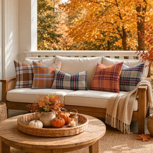 MIULEE Fall Plaid Decorative Euro Sham Pillow Covers Set of 2 24x24 Rust - Image 6