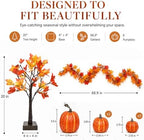 8pcs Fall Decor Set with Lighted Maple Tree & Pumpkins & Garland - Image 2