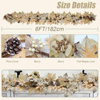 Realistic Fall Garland with Lights, 6 FT Real Touch Feel Leaves Garland with Berries Pine Cones, Fall Decorations for Home Thanksgiving Halloween Decorations Indoor Farmhouse Porch Fireplace - Image 3