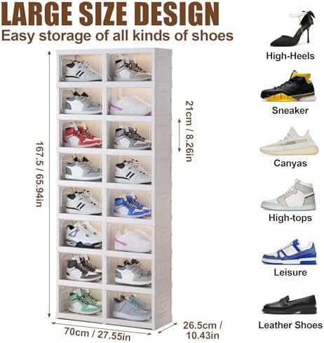 Shoe Box Foldable Storage Box Installation-free Clear Plastic Stackable Shoe Storage Cabinet Shoe Organizer Shoe Container Box with Lids Large Size Shoe Rack (8 Tiers 16 Pairs) - Image 2