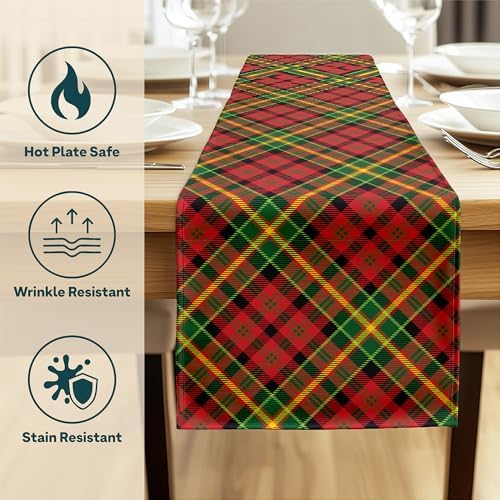 Christmas Table Runners | Red Plaid Table Runner | Winter Decorations for Home | Festive Holiday Table Decor | Kitchen Dining Table Runner | Made in The USA | 14" x 72" Long - Image 3