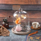 14" Large Handmade Sturdy Glass Cloche With Brown Beaded Wooden Base In Farmhouse & Cottage Style, For Terrarium, Trinkets, Cakes, Figurines (Brown, 10"x14") - Image 3
