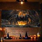 Halloween Garage Door Banner 6x13FT Giant Spider Cave Backdrop, Scary Glowing Eyes Horror Garage Door Cover Outdoor Halloween Decoration, Waterproof Haunted House Yard Porch Party Decor - Image 6