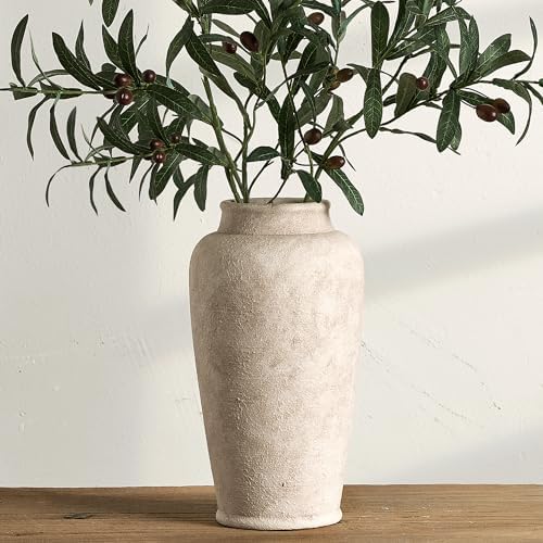 Ceramic Flower Vase, Large Rustic Vase Farmhouse Decorative Tall Vase Floral Pottery Vases for Home Decor Table Living Room Entryway Mantel Bedroom Bathroom Kitchen - 12" D by ooit