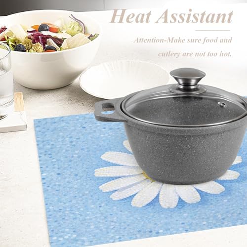 Shrahala Botanical Daisy Set of 6 12 x 18 Inch Linen Placemats, Soft Blue Background Burlap Table Mat Washable Double Layered Heat Insulation for Indoor/Outdoor - Image 6