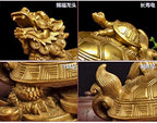 Amperer Feng Shui Brass Dragon Turtle Statue Wealth Prosperity Sculpture with Set of 5 Lucky Charm Ancient Coins on Red String Best Housewarming Congratulatory Gift Home Decor (C2 Dragon Turtle) - Image 4