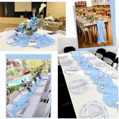 16 Pack Light Blue Table Runner 10FT Cheesecloth Table Runner Boho Gauze Table Runners Long Rustic Sheer Fabric Table Runners for Wedding Party Bridal Shower Farmhouse & Home Decor - Image 6