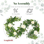 Artificial Eucalyptus Garland with Lights,Fairy Light Olive Leaves Vine Garland with White Flowers & White Berries, Bendable Mantle Garland for Indoor Outdoor Wedding, Home Decoration (6FT) - Image 3