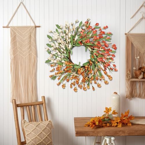 24'' Spring Wreaths for Front Door Autumn Wreath,Spring Wreath Fall Decorations for Home Window Wall Porch Farmhouse Wedding Home Decor Fall - Image 3