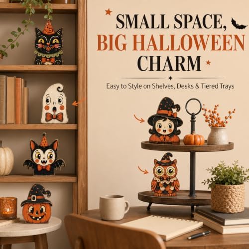 Vintage Halloween Decorations, Wooden Shelf Decor for Tabletop & Desk - Image 7