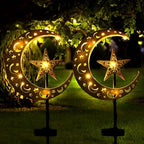 Tujoe 2 Pcs Eid Mubarak Solar Lights Eid Al Adha Outdoor Decorations Mubarak Star Moon Lights Solar Stakes Waterproof for Outdoor Decorations Garden Walkway Lawn Patio Yard(Star) by Tujoe