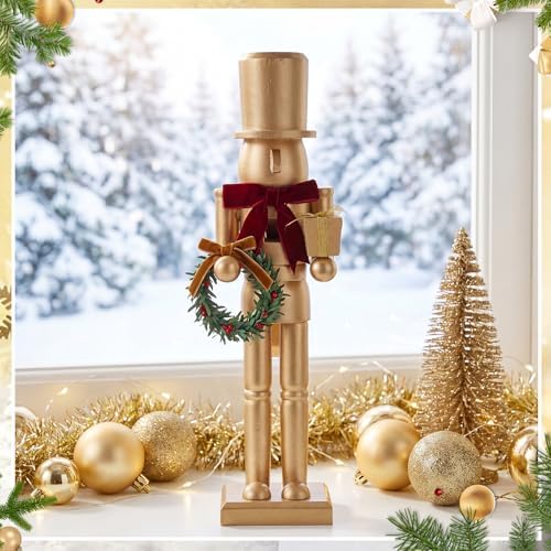 Blosssound 15" Gold Christmas Nutcracker Decor Neutral Figurine, Wreath - Image 5