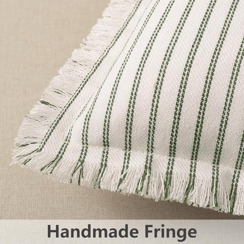ZWJD Throw Pillow Covers 24x24 Set of 2 Striped Pillow Covers with Fringe Chic Cotton Decorative Pillows Square Cushion Covers for Sofa Couch Bed Living Room Farmhouse Decor, (Olive Green) - Image 6