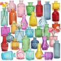 Colored Glass Vases Bulk 32 Pcs - Assorted Vintage Bud Vases for Wedding Centerpieces, Rustic Embossed Glass Bottles for Table Decor, Home Floral Arrangements with Bright Color Series (2-6 Inch) by SHOHAYTO