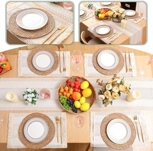 Boho Table Runner and Placemats Set, 6 Sets, Beige, 12x72 - Image 6