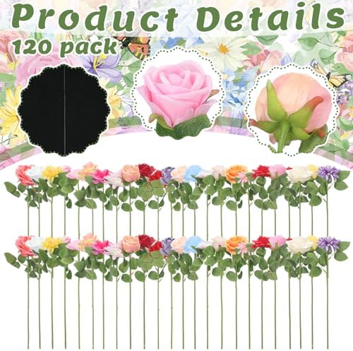 Lyrow 120 Pack Artificial Flower Hanging Flowers Ornament Floating Garland Ceiling Strings for Wedding Anniversary Engagement Marriage Proposal Floral Birthday Party Decor (Rose,Colorful) - Image 2