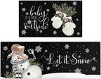 Christmas Kitchen Rugs and Mats Set of 2,Winter Snowman Let It Snow Snowflake Knitted Gloves Xmas Holiday Sink Floor Mat Non Skid Washable for Home Farmhouse Christmas Decor 17"x47"+17"x30" by Xsinufn
