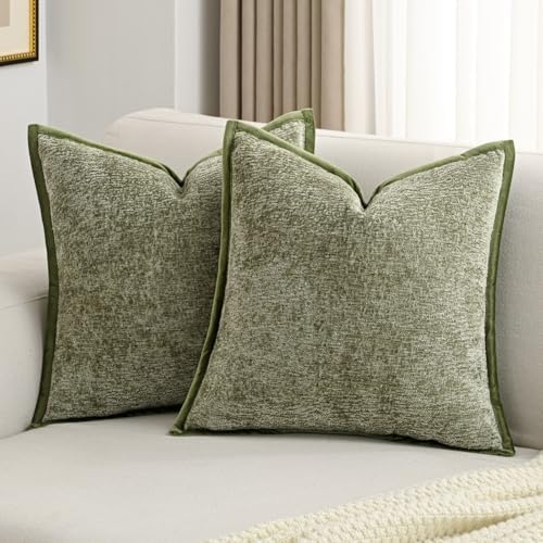 FUTEI Pack of 2 Chenille Soft Throw Pillow Covers 18x18 Inch, Sage Green by FUTEI