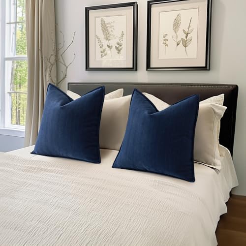 MIULEE Pack of 2 Navy Blue Euro Shams Chenille Pillow Covers 26x26 Inch - Image 5