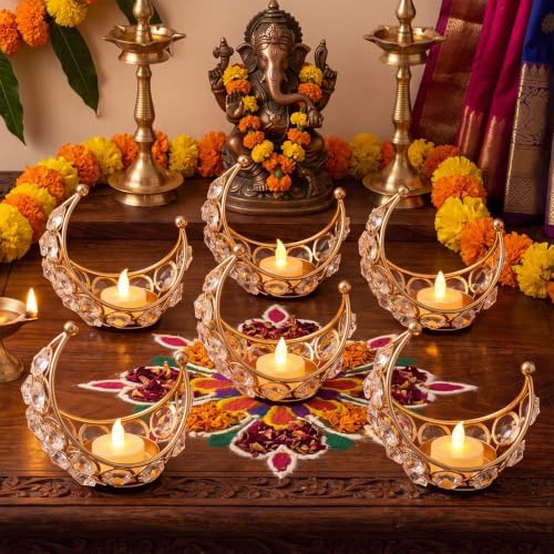 Newtay 6 Pack Indian Return Gifts for Pooja Crystal Tealight Candle Holders - Image 2