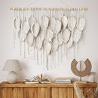 Macrame Wall Hanging Boho Beige Handmade Leaf Tapestry Wall Art Home Decor - Image 6