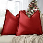 ZWJD Red Pillow Covers 22x22 Set of 2 Throw Pillows with Fringe, Chic Cotton Decorative Square Cushion Covers for Sofa, Couch, Bed, Living Room, Farmhouse, Boho Decor by ZWJD