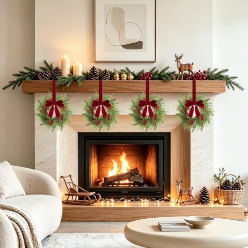 Thewe 12Pcs 12" Christmas Candle Wreaths for Kitchen Cabinet Table Decor - Image 7