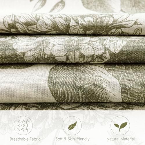 Foindtower Set of 2 Linen Floral Throw Pillow Covers Neutral Vintage Print Decorative Cushion Covers Farmhouse Boho Home Decor for Sofa Chair Couch Bedroom Living Room,24×24 Inch,Sage Green - Image 2