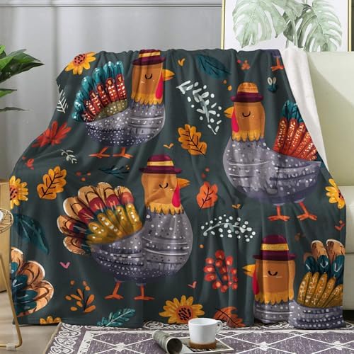 Thanksgiving Blanket, Fall Turkey Fleece Throw Blanket King Size for Couch Bed Sofa, Autumn Leaves Blankets and Throws, Decor & Gifts, Super Soft Plush Flannel Blanket, 108x90 by Unknown