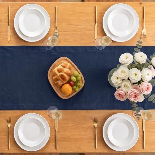 Linen Navy Blue Table Runner 14 x 108 Inch Farmhouse Home Decor - Image 3